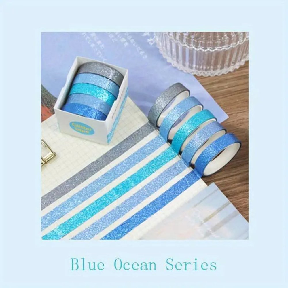 NEW Set of 6 - 5 Rolls Boxed Glitter Powder Glitter Shimmer Washi Tape - Variety - Picture 4 of 10